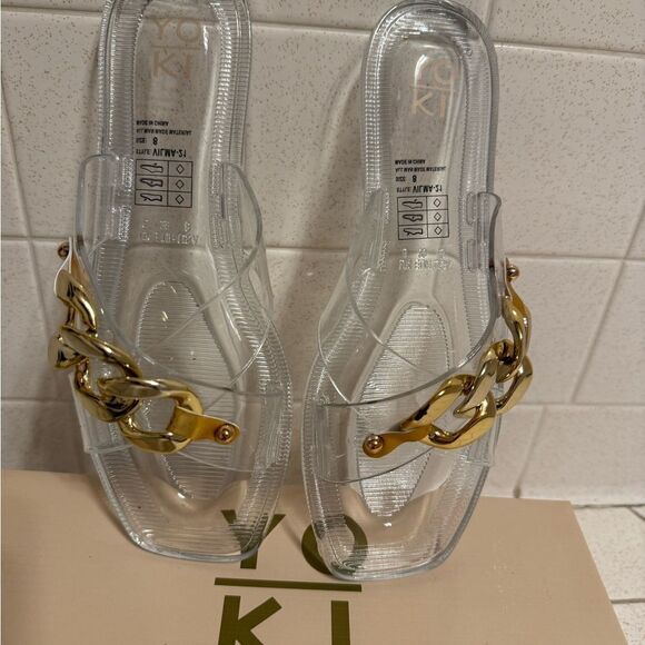 NEW! Boho Women's Flat Clear Jelly Slide Sandals with Chain Embellishment Beach - Picture 3 of 5